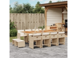 Juego de comedor de jardín de 13 piezas con cojines, mimbre sintético beige, DKD Home Decor