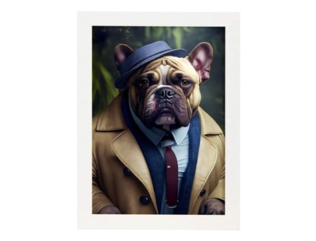 NACNIC Lámina Bulldog Trajeado Curioso En Fotografía A Todo Color Divertidas Ilustraciones Realistas De Animales Con Ropa Humana A4 Marco Blanco
