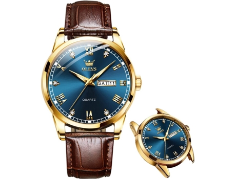 VEANXIN Reloj simple para hombre Reloj de cuarzo de acero inoxidable para hombre Reloj clásico con puntero luminoso para hombre(Azul Marrón)