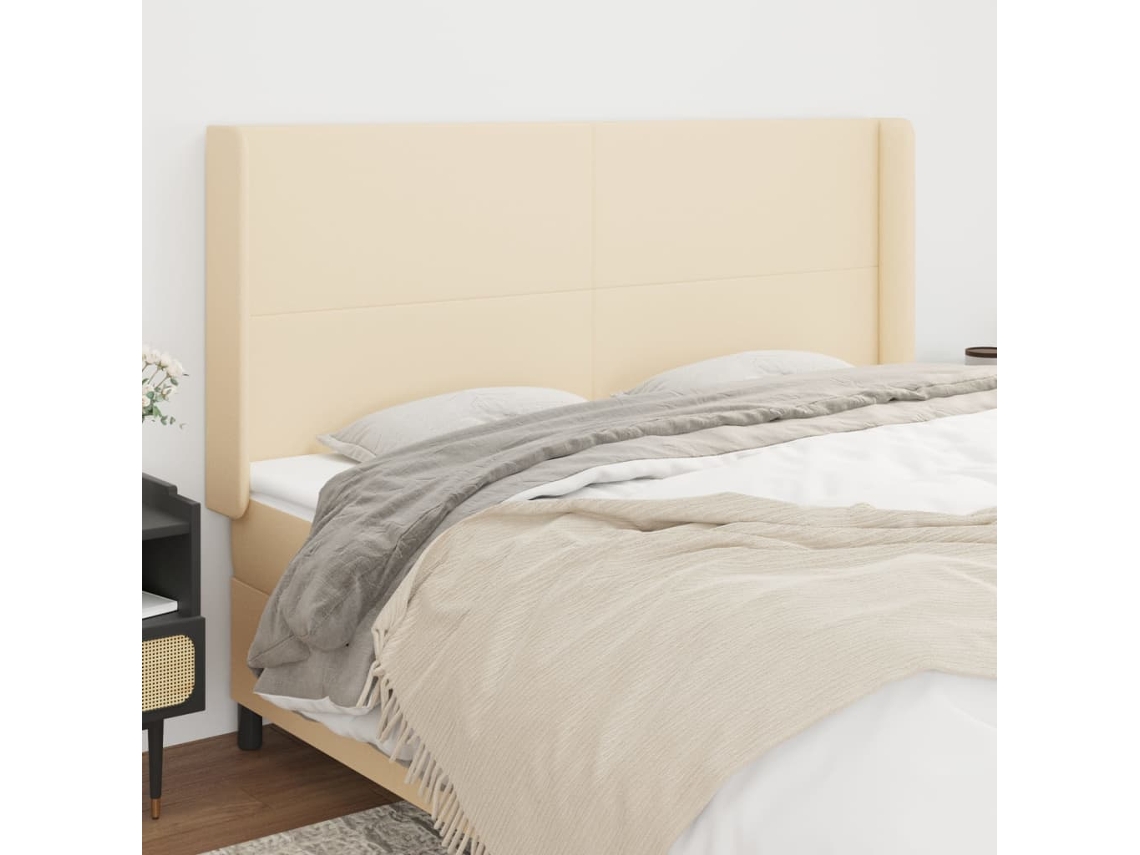 Cabecero Con Orejas De Tela Color Crema 163x16x118/128 Cm