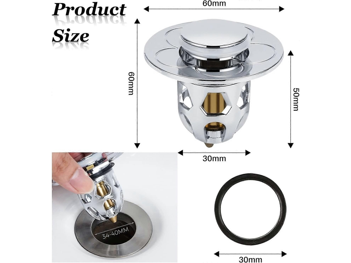Desagüe Pop Up Universal Para Fregadero Con Filtro Antibloqueo Y Tapón Antifugas, Acero Inoxidable Y Latón, Fácil Instalación, 2 Unidades