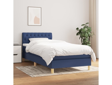 vidaXL Cama con somier y colchón 90x200 cm tela azul