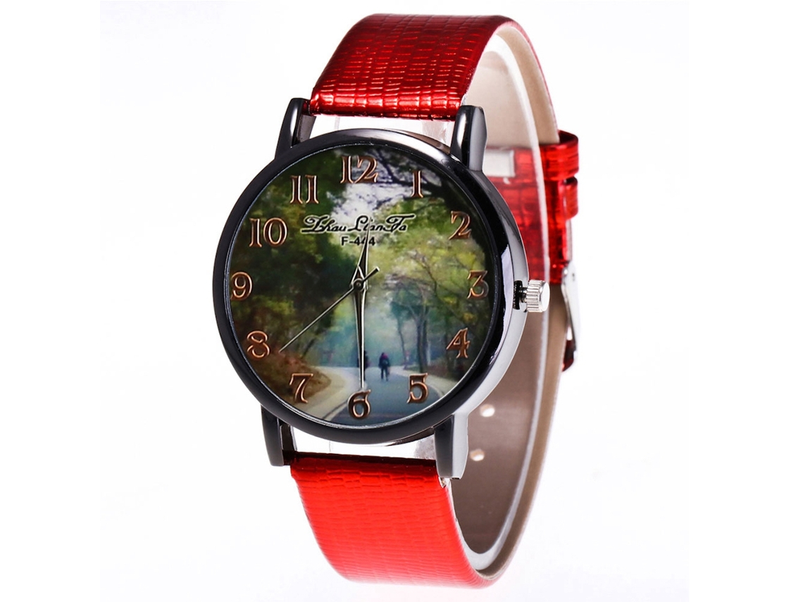 Reloj De Pulsera Unisex Informal Con Correa De Cuero Sintético Y Movimiento De Cuarzo Rojo.