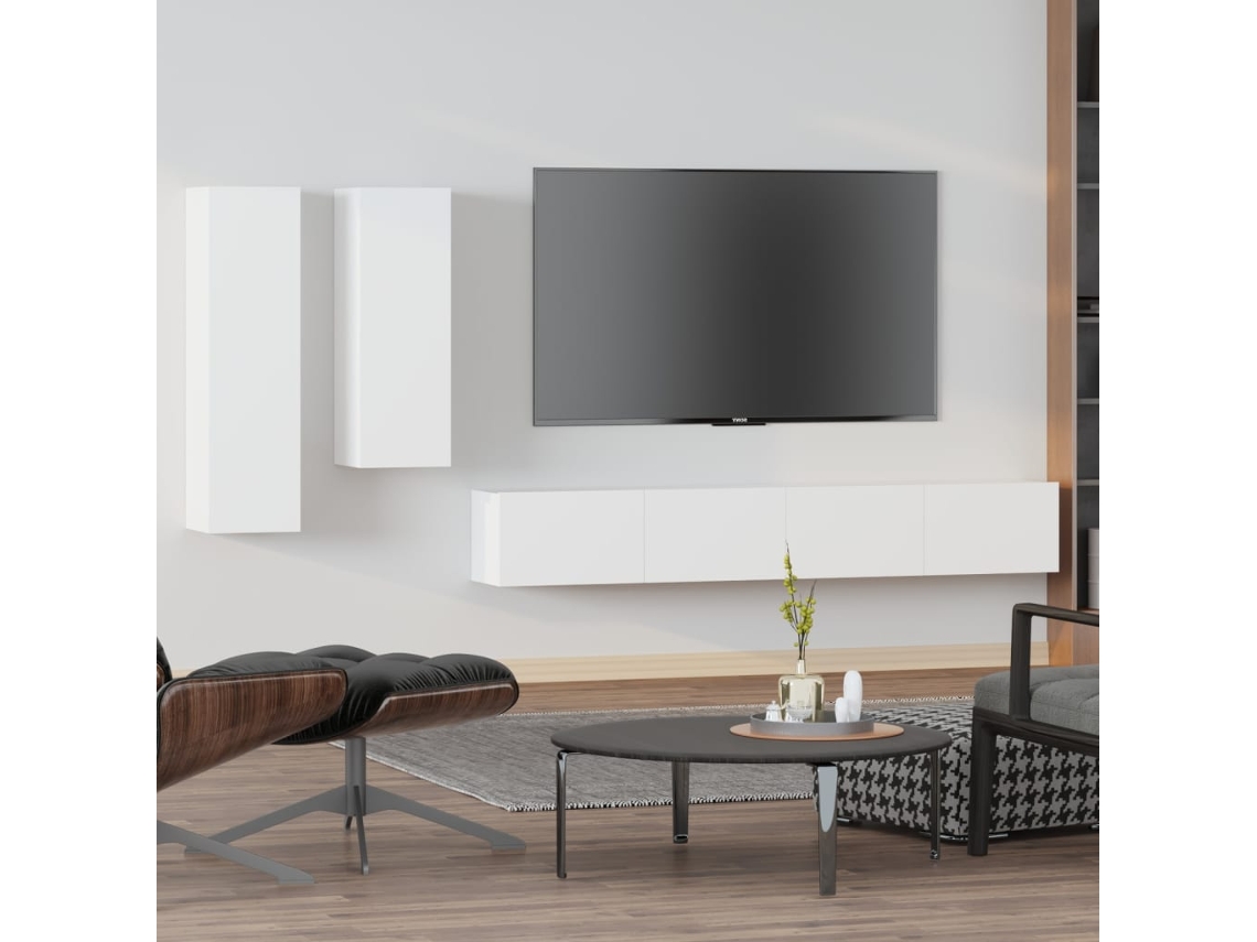 Pack Muebles de Armario Tv 4 Pzs Madera Procesada Blanco