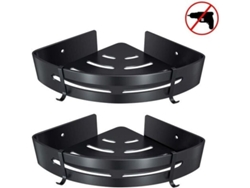 Estante Esquinero Para Ducha Sin Orificio, Montaje En Pared De Aluminio, Soporte Para Baño, 2 Piezas, Almacenamiento Negro
