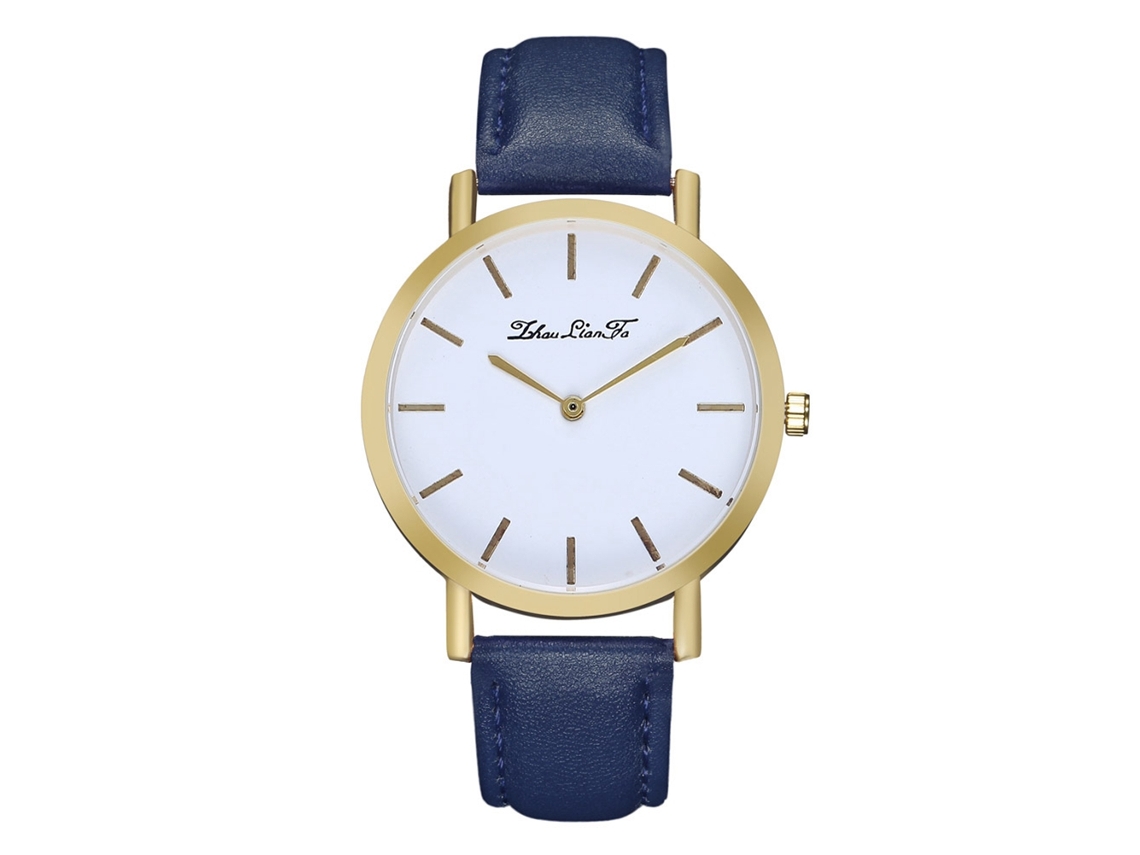Reloj De Pulsera De Aleación Con Correa De Cuero Dial Redondo Analógico Cuarzo Azul Para Mujer Y Hombre