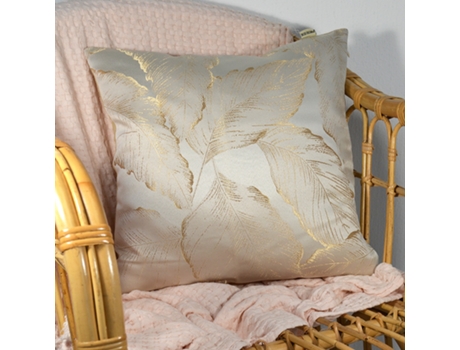 Funda de cojín con bordado de hilo dorado y plumas beige BOD HOME
