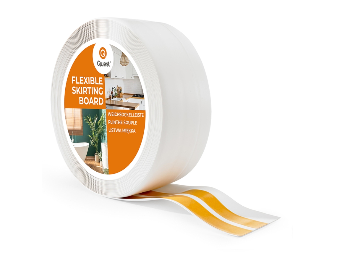 Zócalo de PVC de 20 mm, 20 m, flexible, autoadhesivo, suave, blanco Quest