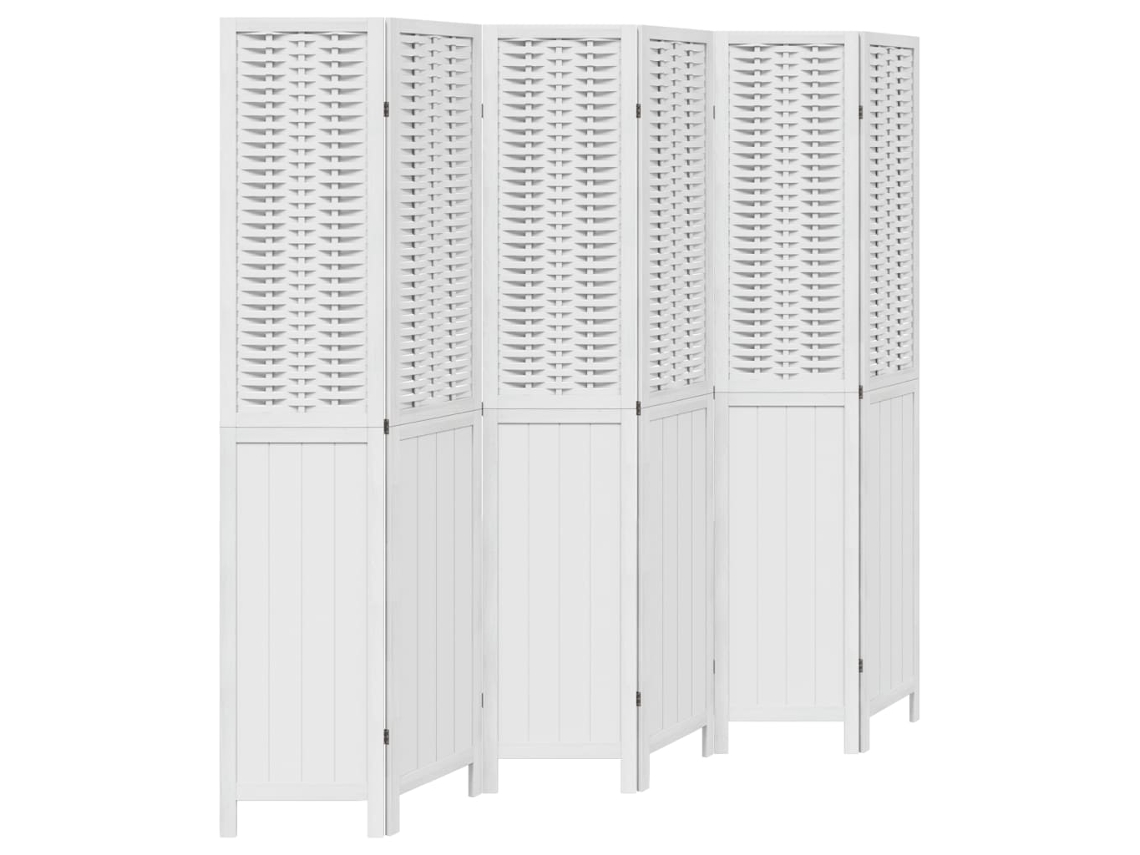 Biombo separador de ambientes, 6 paneles en madera de paulownia y bambú blanco Dec031056