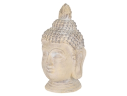 Estatua De Cabeza De Buda Beige/Gris, 45X39X78 Cm, De Piedra Fundida ECD