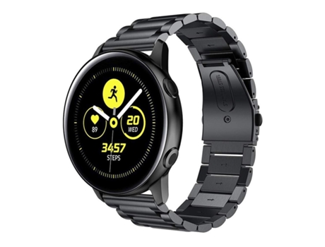 Correa de reloj de acero inoxidable macizo con hebilla de 3 cuentas para Galaxy Watch Active de 20 mm (negro)