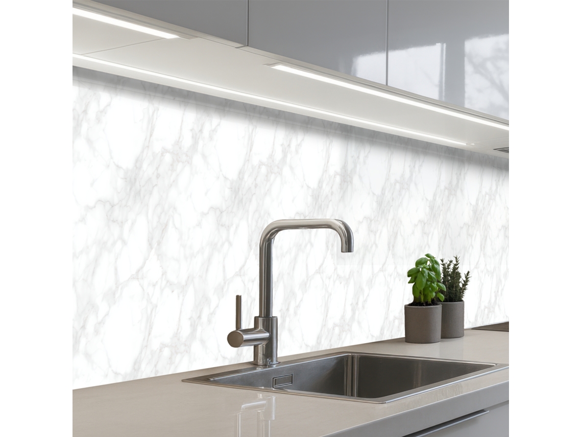 Salpicaderos De Cocina Minimalista - Blanco - Vetas Grises 500x60 Cm