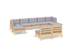 Juego de 9 sillones de jardín con cojines de pino gris MAISON EXCLUSIVE