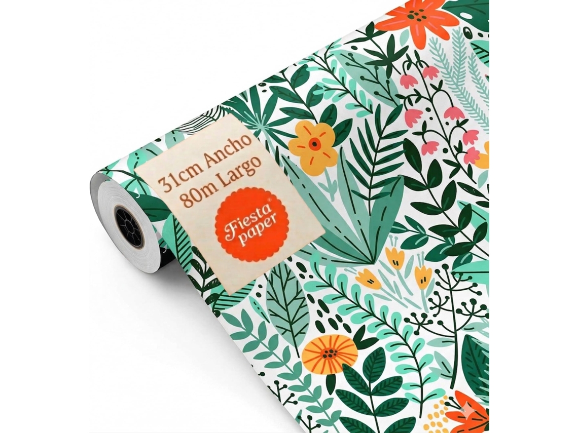 Rollo Papel Regalo Flores Primaveral 31cm X 80m Bobina Resistente Decoración Eventos - Fp Fiesta Paper
