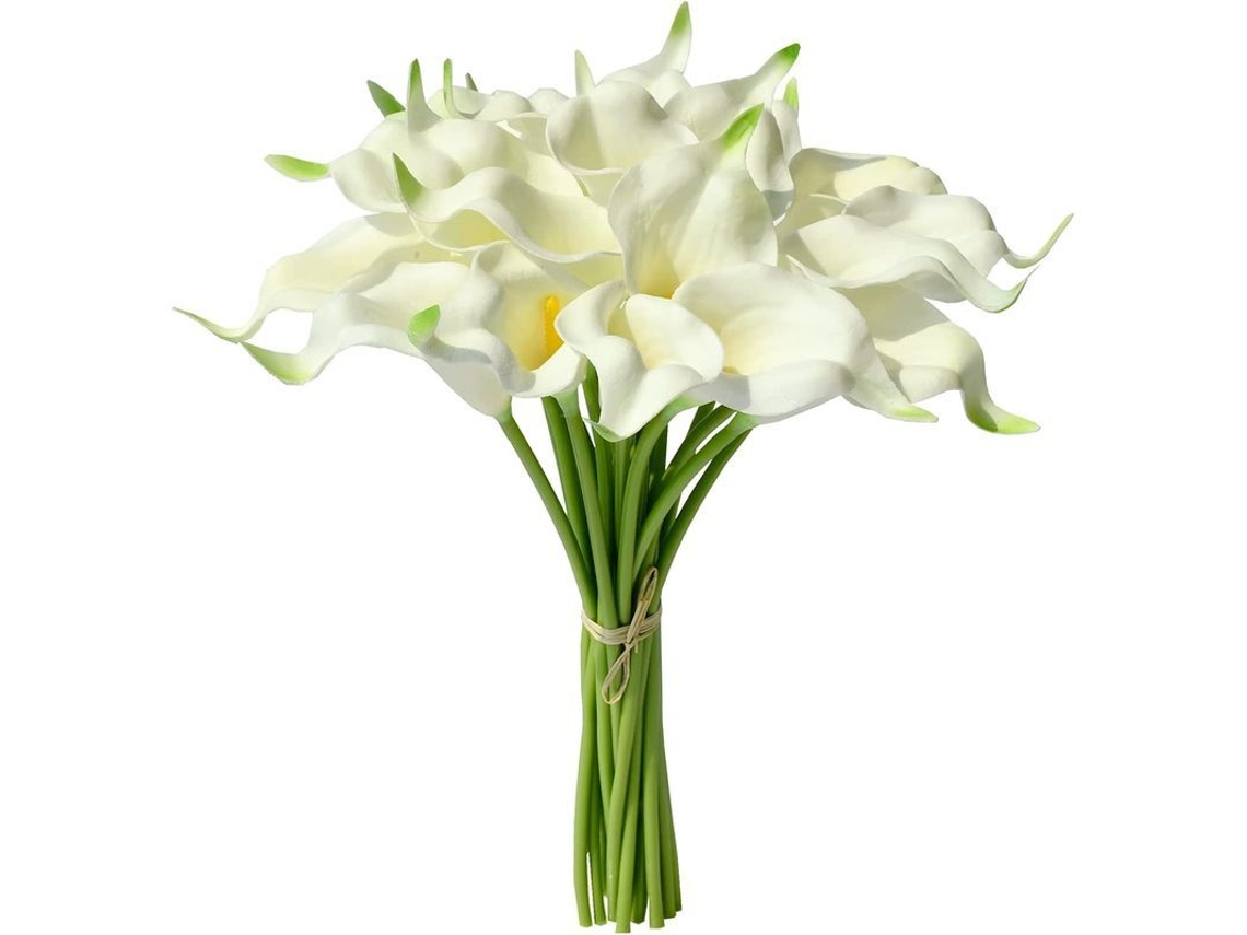 20 Flores Artificiales De Cala Blanca De Seda De 34 Cm Para El Hogar, La Cocina Y Bodas.