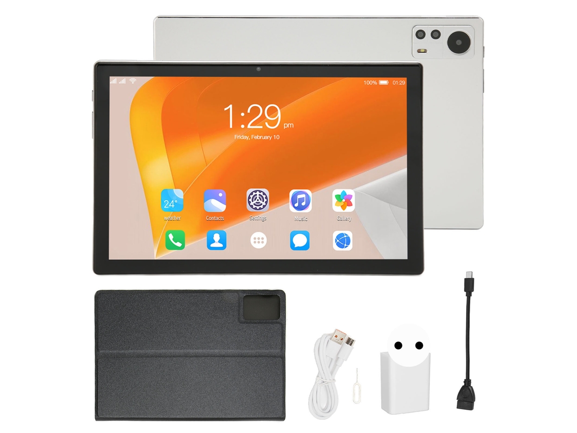 Tableta de 10,1 pulgadas, 8 núcleos, 8 GB de RAM, 256 GB de ROM, WiFi 5G, color plata con cubierta dorada.