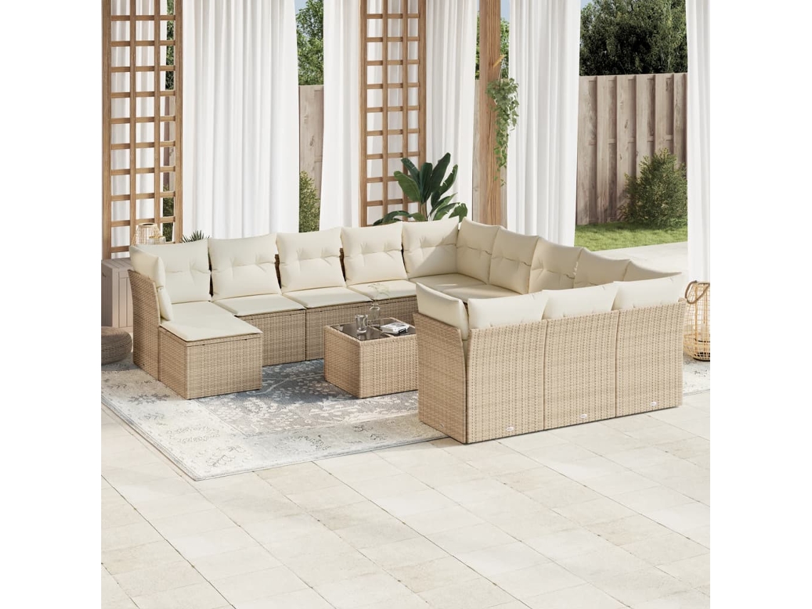 Conjunto de 13 sofás de jardín con cojines de mimbre beige de DKD Home Decor