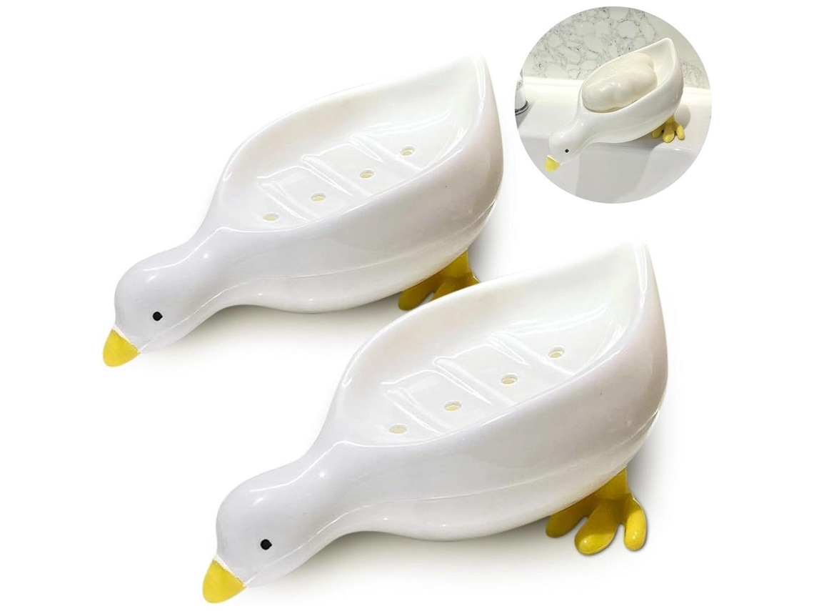 Juego de 2 jaboneras autolimpiables MDUG en forma de pato para duchas y lavabos.