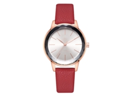 Reloj De Pulsera Para Mujer, Estilo Sencillo, Correa De Poliuretano, Esfera Redonda, Movimiento De Cuarzo Rojo.