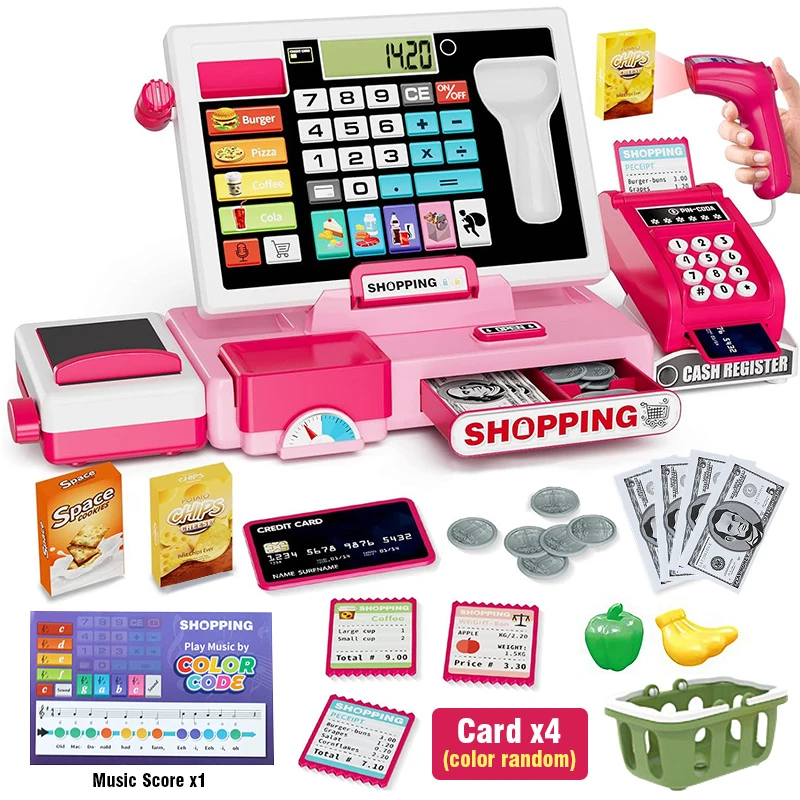 (rosa) Caja Registradora Infantil Con Calculadora, Juguete De Tienda Para Juegos De Rol Con Efectos De Sonido.