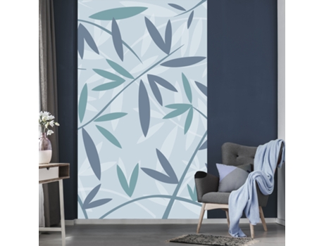 Mural de Pared PLAGE Murales Patrones de Bambú con Diferentes Tonos de Azul y Verde en un Fondo Azul 250 cm X 150 cm
