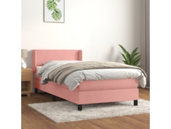 Cama Box Spring Con Colchón Terciopelo Rosa 90x200 Cm