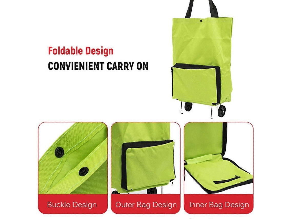 Carrito de compra plegable con ruedas, bolsa de compra reutilizable y plegable para viajes, verde. GOKOCO
