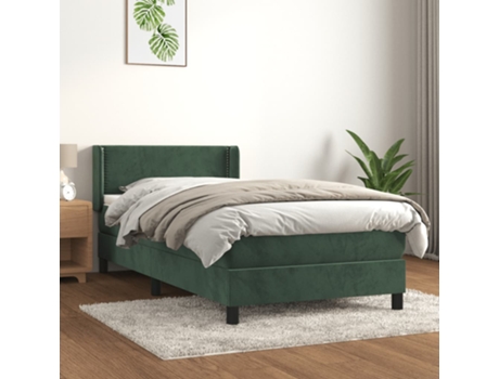 vidaXL Cama con somier y colchón 90x200 cm terciopelo verde oscuro