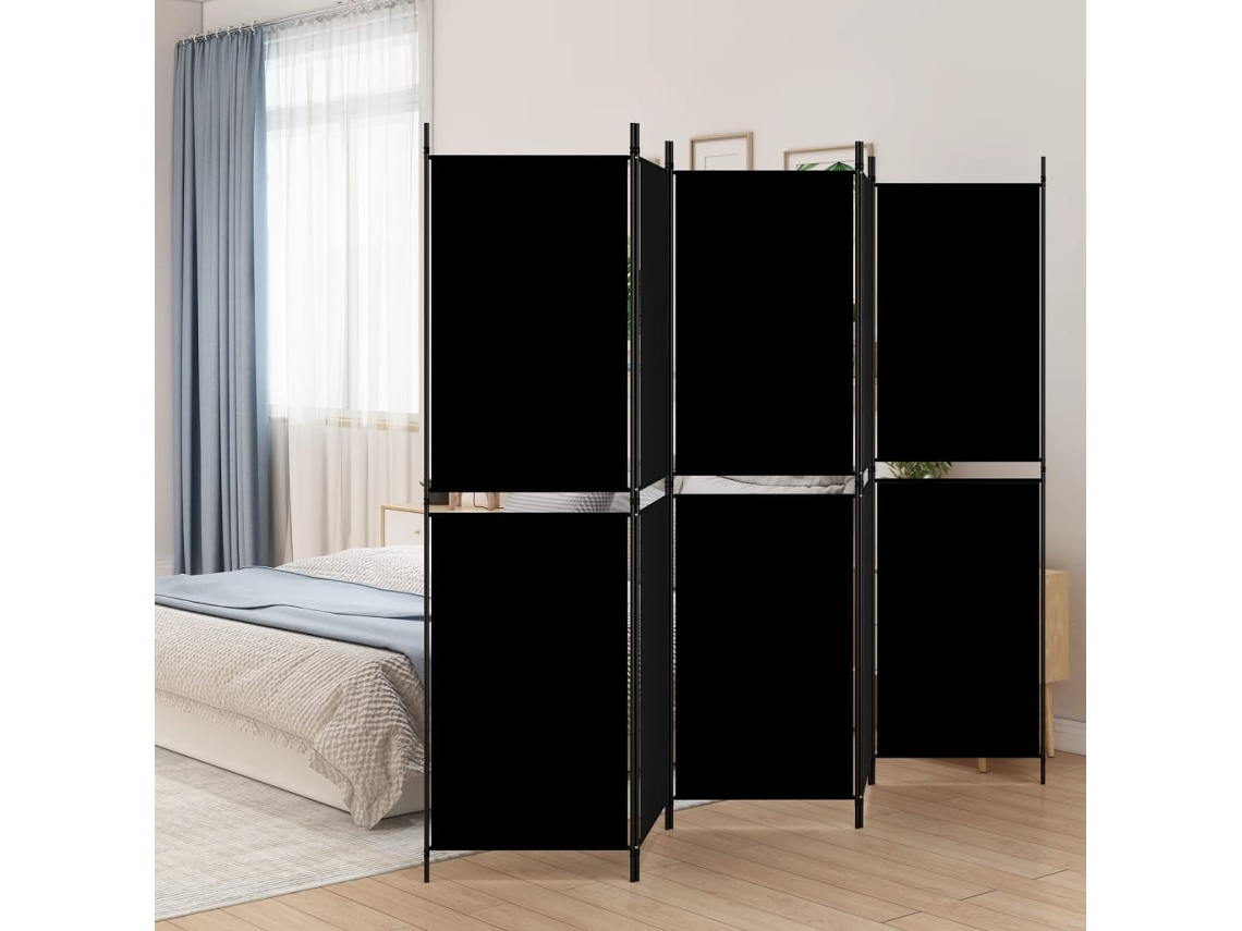 Biombo Divisor | Biombo Separador | Separador De Ambientes De 5 Paneles De Tela Negro 250x180 Cm