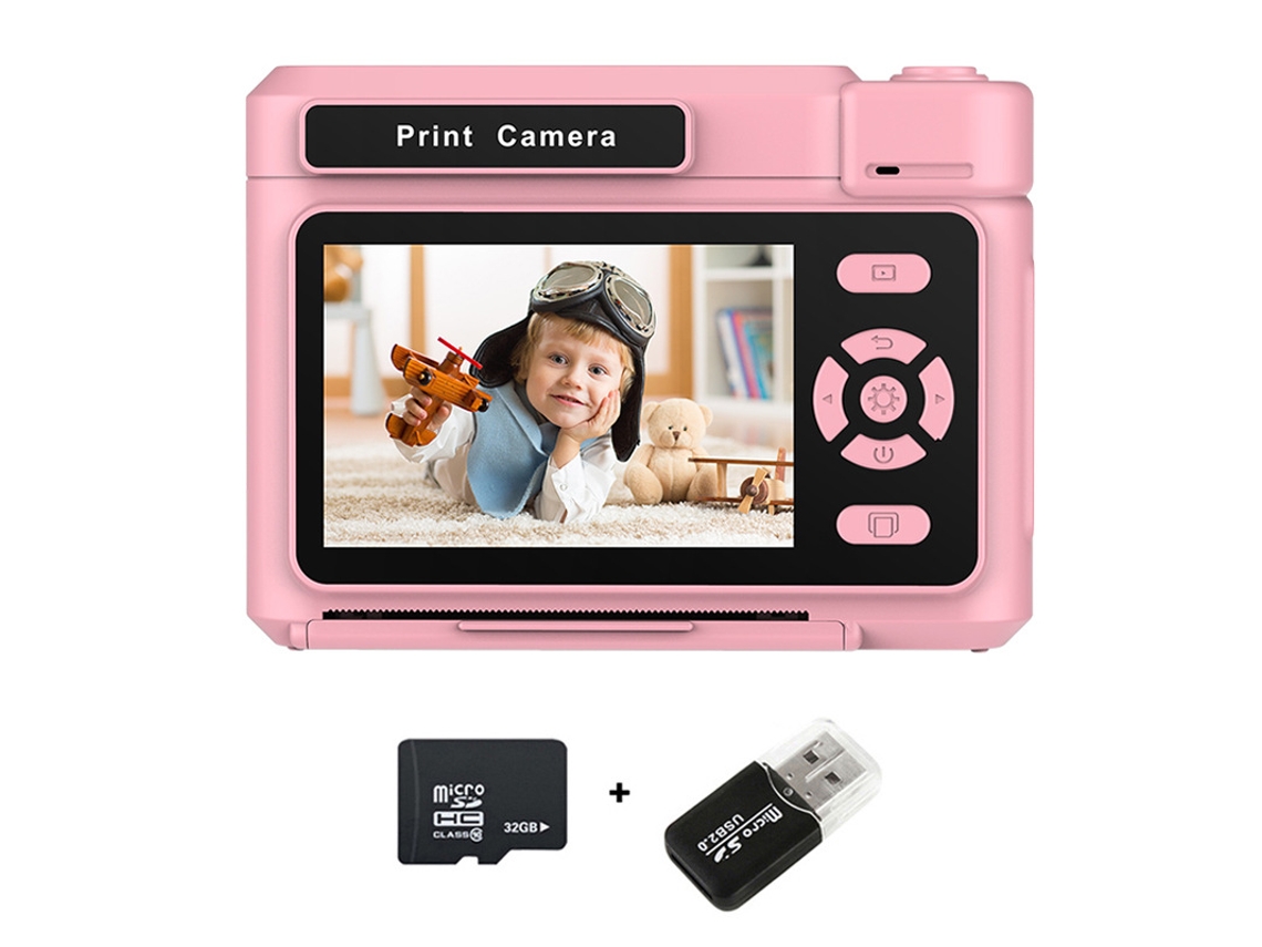Cámara instantánea Eifson D15 con pantalla IPS de 2,4 pulgadas, tarjeta de 32 GB y lector de tarjetas (rosa)