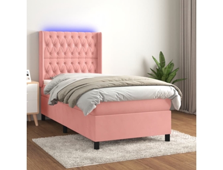 VIDAXL Colchón con somier/LED (Rosa - Terciopelo - 90 x 200 cm)