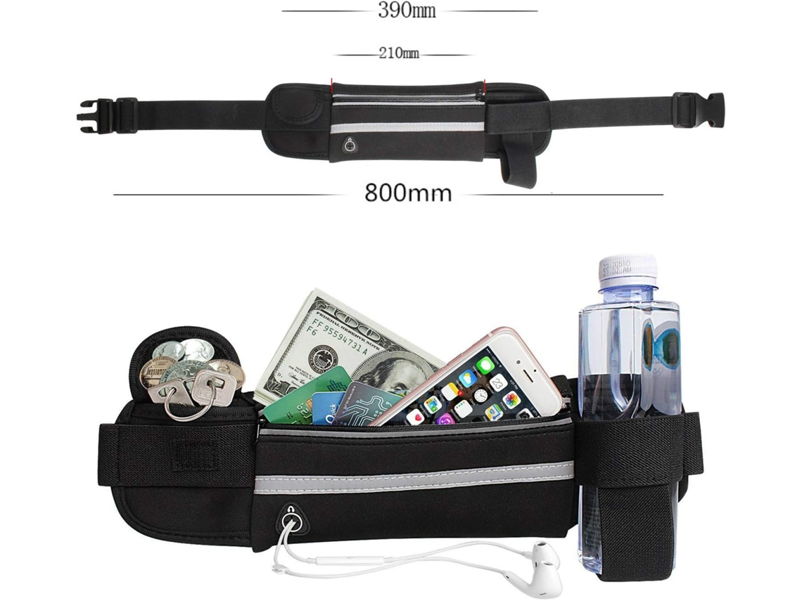Cinturón unisex impermeable para correr - Riñonera ajustable para teléfono móvil y pasaporte - Negro