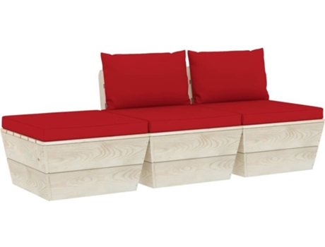 vidaXL Muebles de jardín de palets 3 pzas y cojines madera de abeto