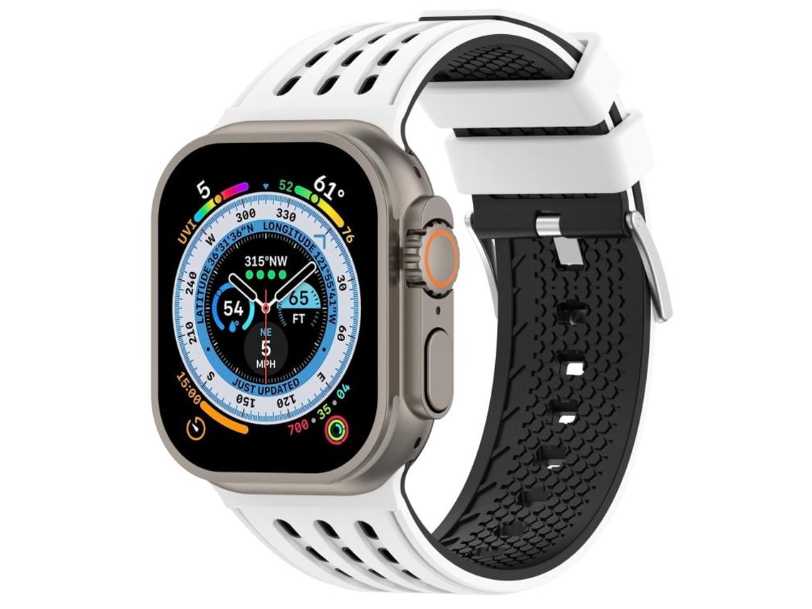 Bracelete Para Apple Watch 46/49/45/44mm - Silicone Respirável Bicolor Com Furos Verticais Branco E Preto