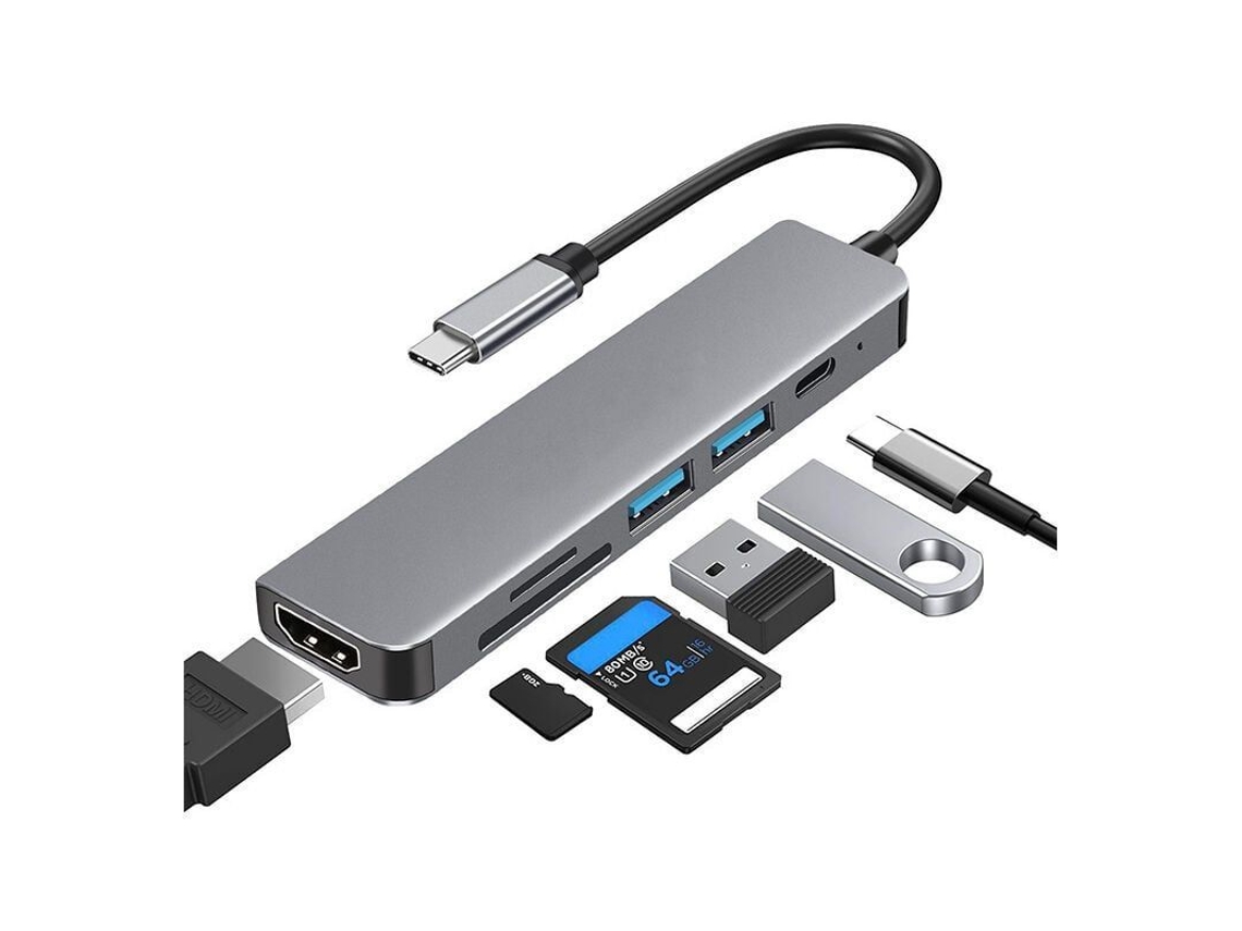 Adaptador Multipuerto Usb-c 6 En 1 Con Hdmi 4k, Compatible Con Macbook Pro, Chromebook Pixel Y Otros Portátiles.