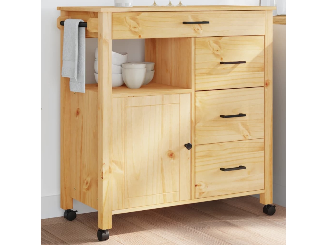 Carrito De Cocina Monza Madera Maciza De Pino 84x40x90 Cm