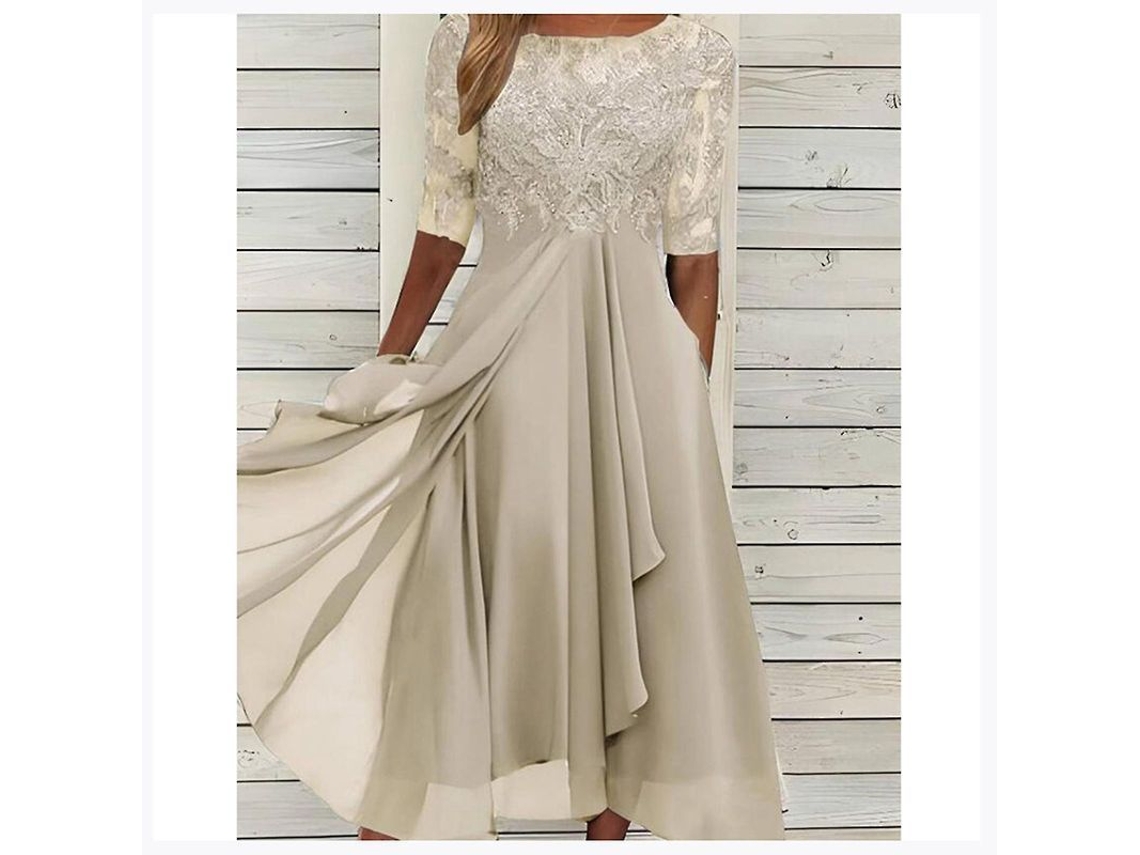 2026-vestido Midi Con Encajes Mangas Cortas Para Ocasiones Especiales Fiesta Boda Casual Verano