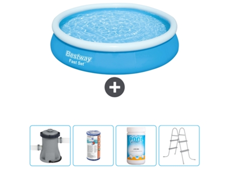 Piscina hinchable redonda Fast Set BESTWAY - 366 x 76 cm - Azul - Bomba incluida Filtrar - Cloro - Escalera