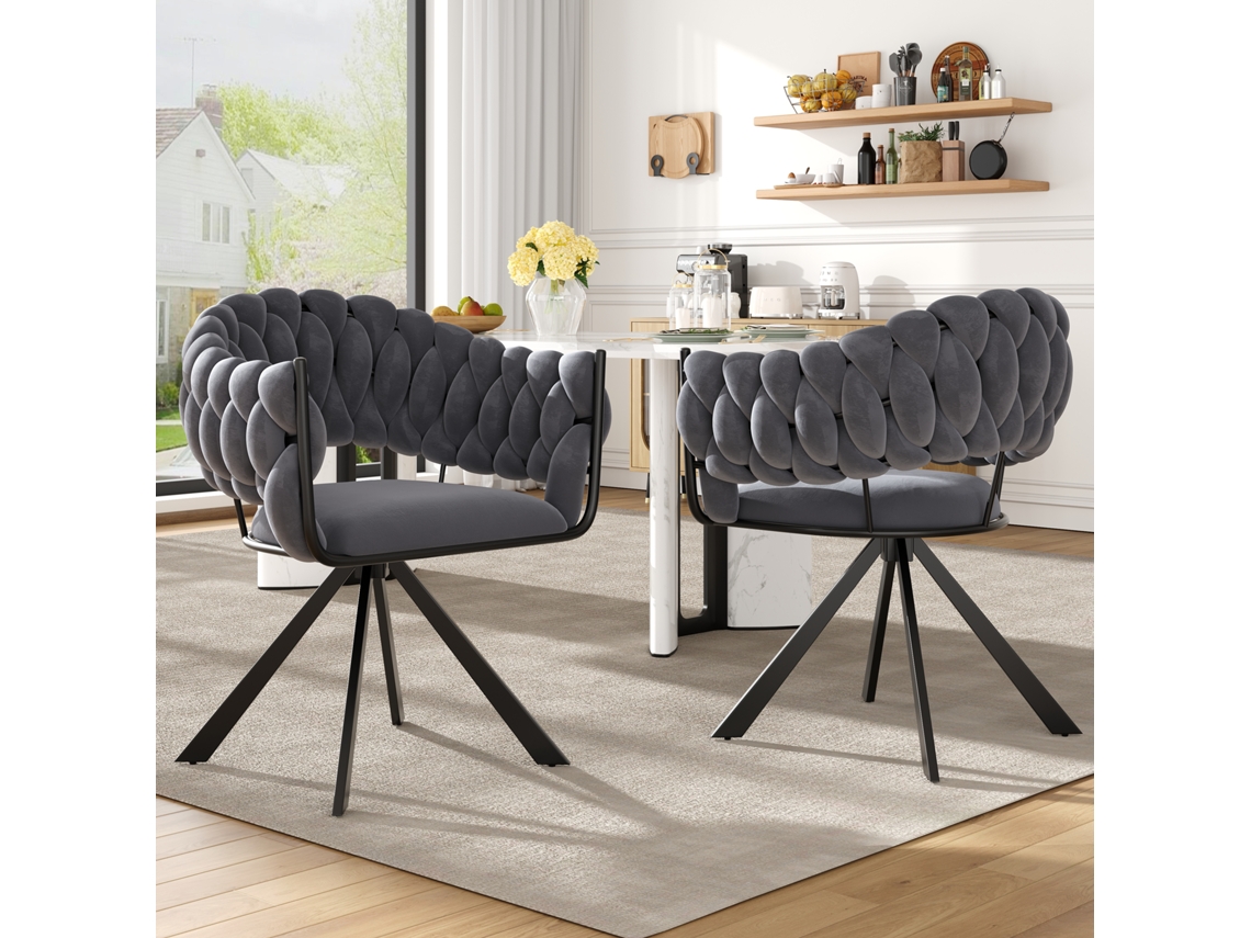 Juego de 2 sillas de terciopelo con brazos y patas de garra de metal ajustables, estilo gris