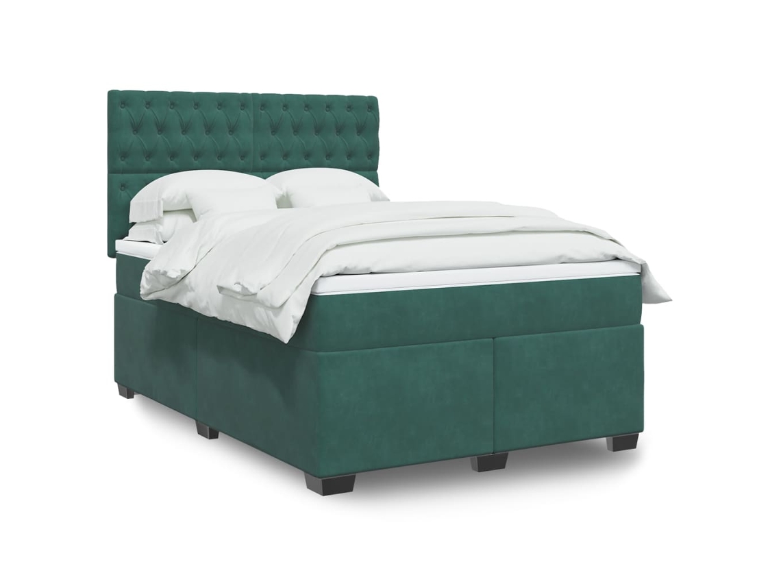 Cama Box Spring Con Colchón Terciopelo Verde Oscuro 140x190 Cm