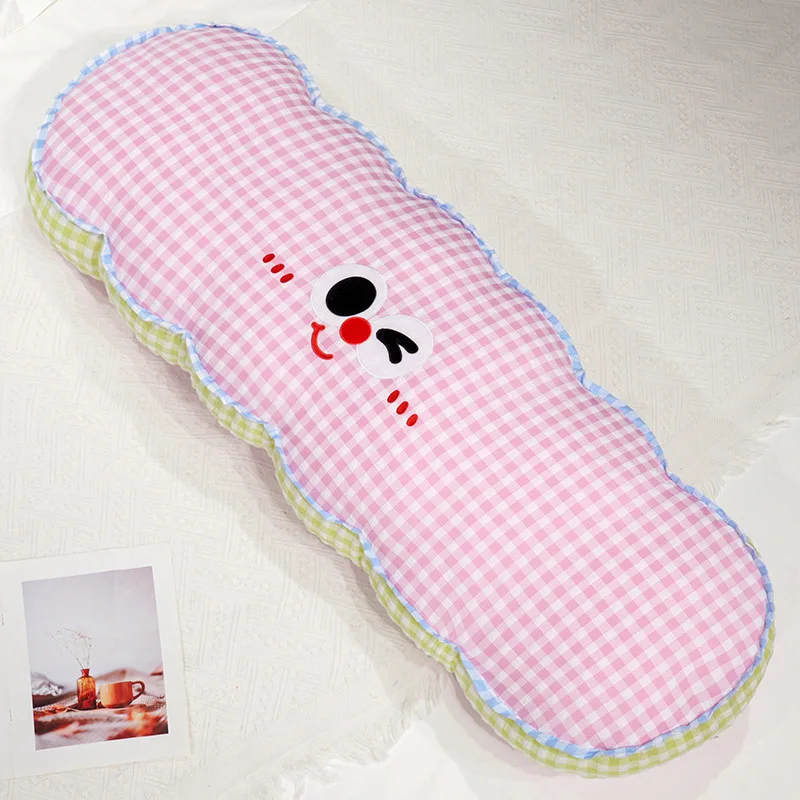 Almohada/cojín Largo Para Adulto, De Rayas Onduladas, Color Rosa, 90 Cm.