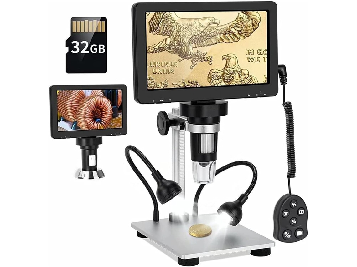 Microscopio Digital Lcd De 7 Pulgadas Con Aumento De 50-1200x, Cámara De Video Usb 1080p Y Control Remoto Con Cable.
