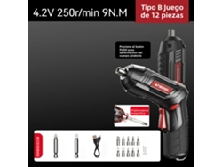 (Juego B12) Juego de destornillador eléctrico inalámbrico recargable de 4,2 V con batería y taladro.