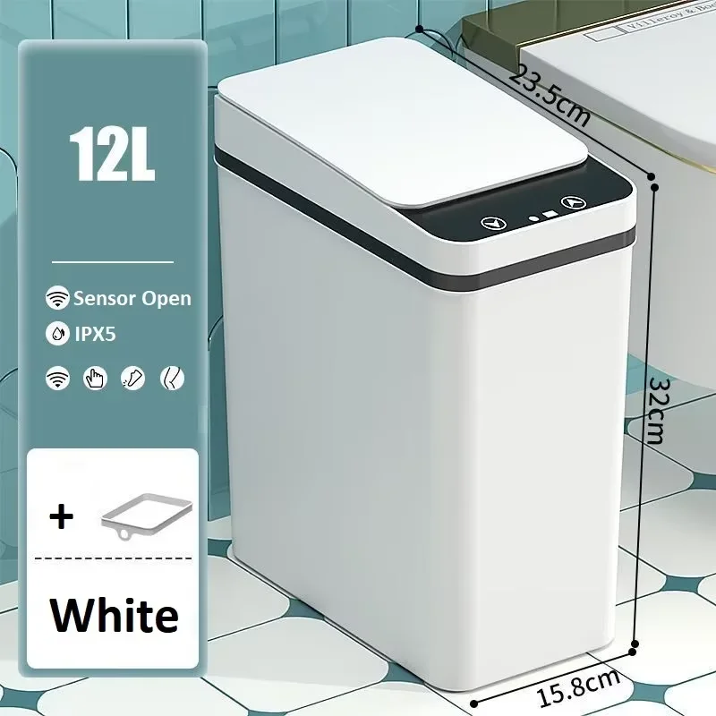 (blanco, Batería De 12 Litros) Basurero Inteligente Automático, Basurero Inteligente, Contenedor De Almacenamiento Inteligente