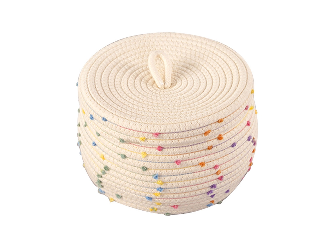 Cesta De Cuerda De Algodón Tejida Con Tapa, Redonda, Puntos Coloridos, Gran Capacidad Para Ropa, Toallas, Juguetes Y Artículos Pequeños