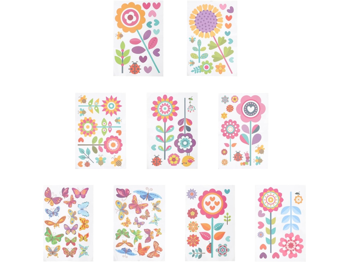 Pegatinas Pared Pvc Verano 9 Láminas Decorativas Estampados Florales Estáticos Fáciles Aplicar Ventanas