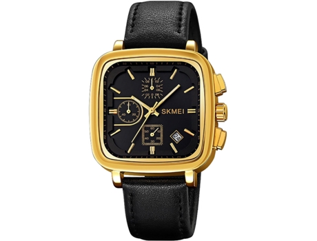 VEANXIN Reloj de pulsera con correa de cuero resistente al agua y cronógrafo cuadrado-Plata