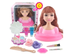Ats-muñeca Cabeza Para Peinado Con Franja Recta Kit De Peluquería Maquillaje Juguete Accesorios Básicos Regalo