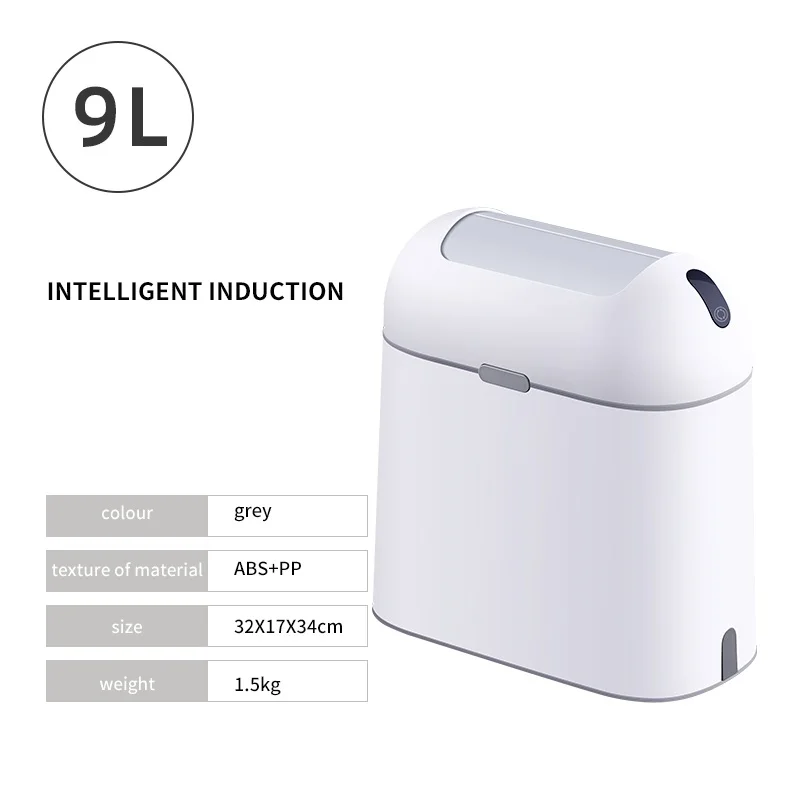 (usb Recargable Gris 9l) Basurero Inteligente Con Sensor Potente Para Cocina, Baño E Inodoro
