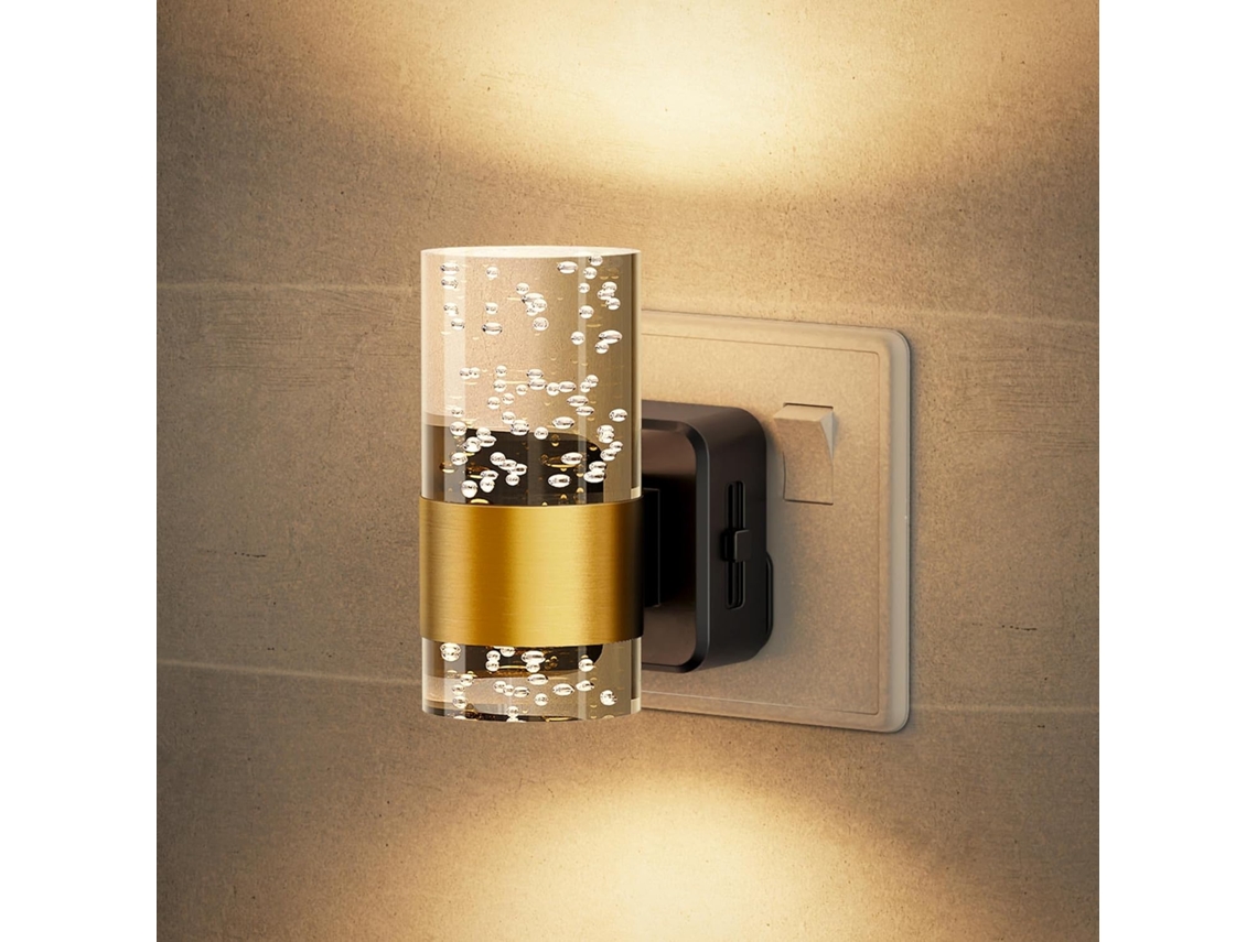 Luz nocturna LED de pared, luz nocturna acrílica con sensor de anochecer a amanecer, luz blanca cálida de 3000 K (dorada)